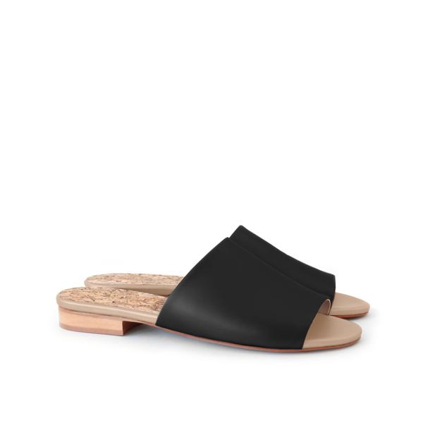 Sydney Brown Vegan, Animal-Free, Non-Leather, Ethical Black Faux-nappa Flat Slide Sandals