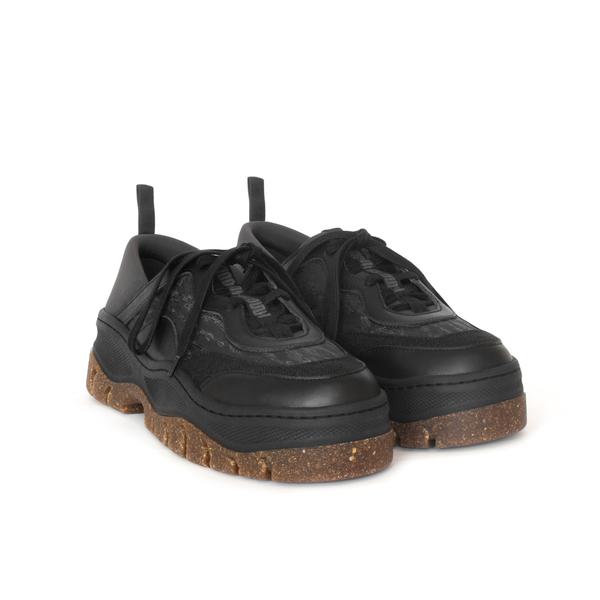 Unisex Rice Rave Sneaker in Black, combination of hemp, fennel, eco vegan leather and neoprene. Rice husk recycled rubber chunky sole.