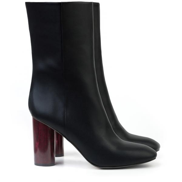 Mid-Calf Black Faux-Nappa Boot by Sydney Brown. Auntumn Winter 2018. Ethical, Cruelty-Free, Wine-Stained Heel.