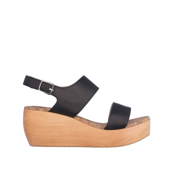 Sydney Brown Vegan, Animal-Free, Non-Leather, Ethical Classic Platform Sandals in Black Faux-Nappa, Summer Spring