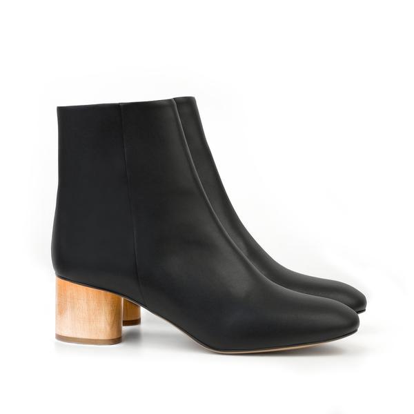 Low Ankle Boot Black Faux-Nappa Vegan Luxe Ethical Footwear by Sydney Brown. Natural Sustainable Wood Heels. Animal Free. Cruelty Free. Autumn Winter 2018 Pre Order.