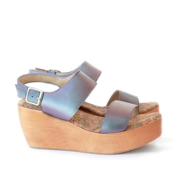 Sydney Brown Vegan, Animal-Free, Non-Leather, Ethical Classic Platform Sandals in Magic Matte Iridescent, Summer Spring